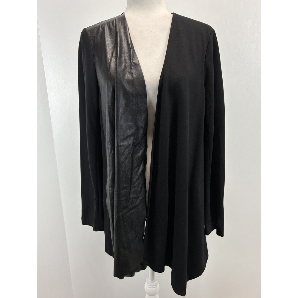 Women's Lafayette 148 Relaxed Waterfall Jacket Sz Large Black Faux Leather Open